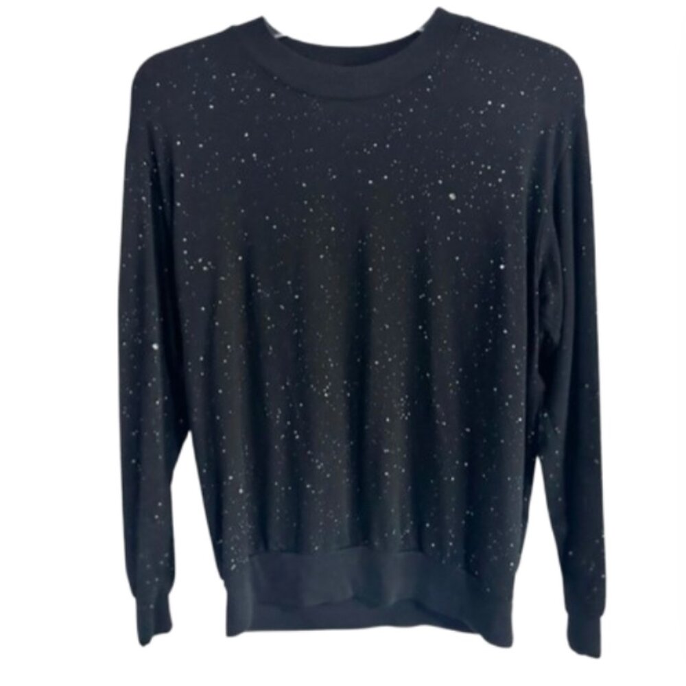 Michael Stars Black Long Sleeve Jersey Tee with Silver Splatter  - XS